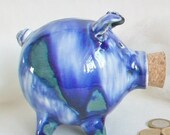 Piggy Bank - Handmade - Unique Marbled Glaze - Blue, White, Teal - One of a Kind - Gift for All Ages
