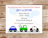 SET of 12 TRANSPORTATION Cars, Trucks Invitations  -   Choose Your Favorite Vehicles