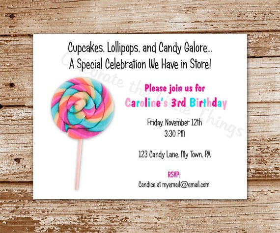 SET of 12 LOLLIPOP Invitations - Candy Shoppe, Candyland, Sweet Shop Il_570xn
