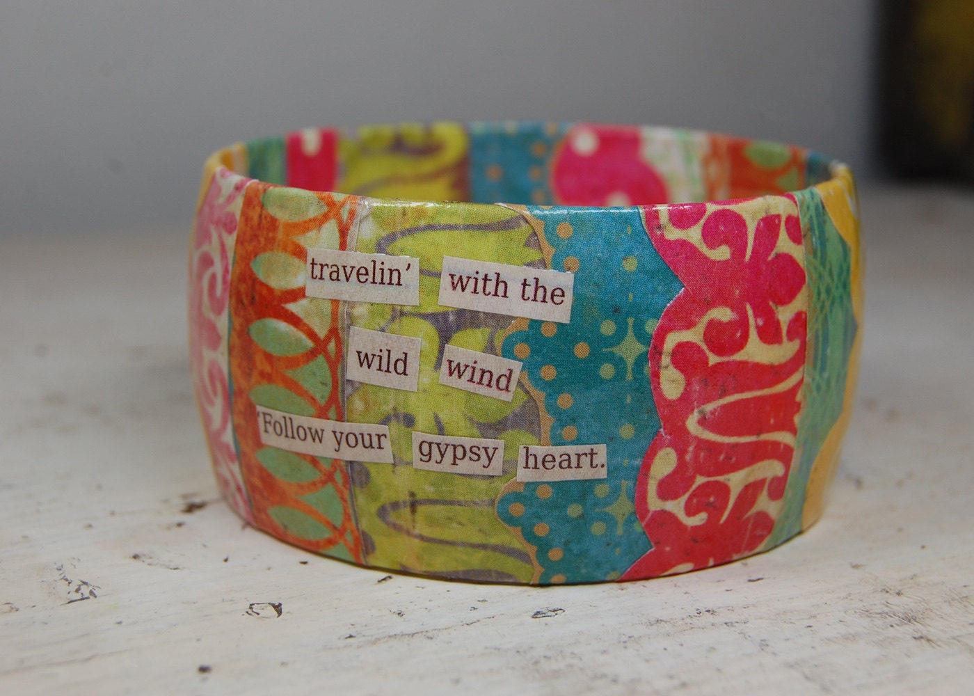 Travelin' Gypsy - Bangle Bracelet - Decoupage