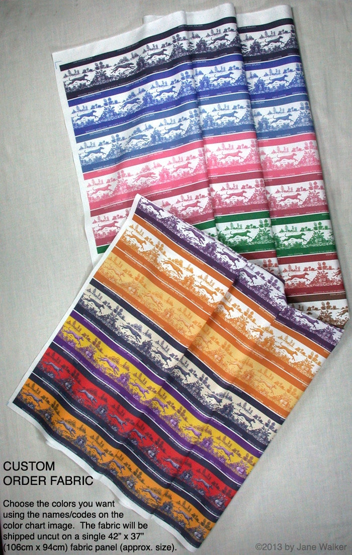 Toile Greyhound Fabric panel, 15 stripes in your color choices - will custom print