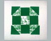 Green Toile Greyhound Quilt Block, pre washed and die cut, 9 inch finished size . sit l