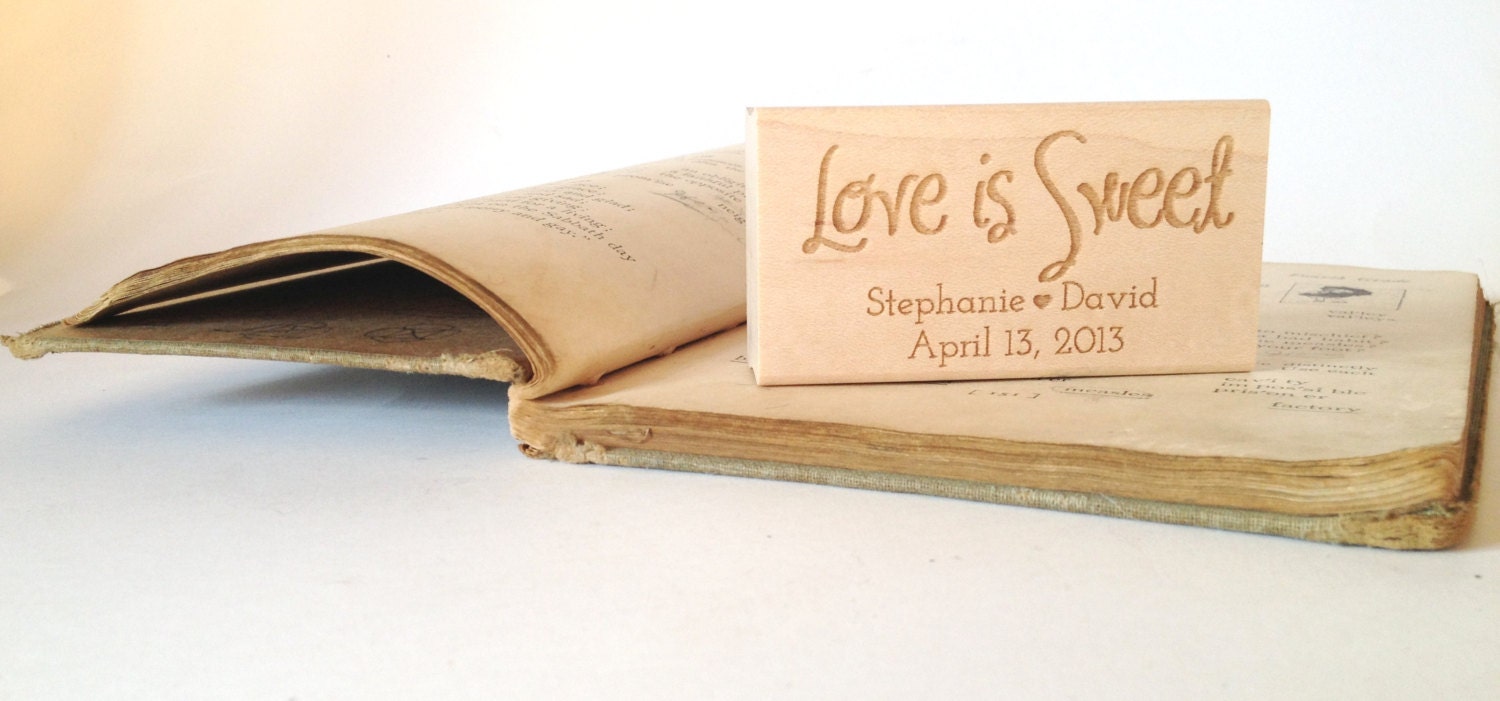 Love is Sweet. Custom Stamp. 1.5"x3" Wedding Favors. Made to Order