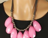 Huge Briolette Necklace, Teardrop Necklace, Bib Necklace, Statement Necklace, Hot Pink Stormy Seas, Summer Infatuation Single Strand