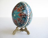 SALE egg have little split Blue and Brown Pysanka, batik egg on chicken egg shell, Ukrainian Easter egg, hand painted egg