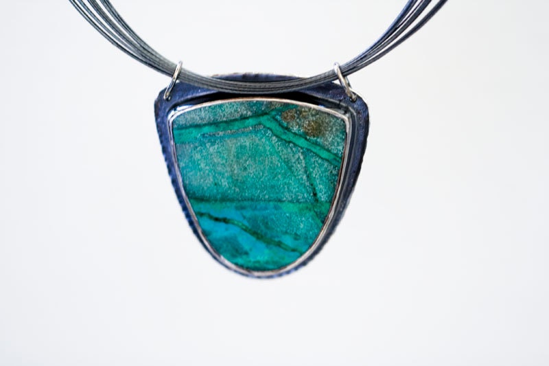 Blue Green Chrysocolla Sterling Silver Statement Necklace - Lightness of Being
