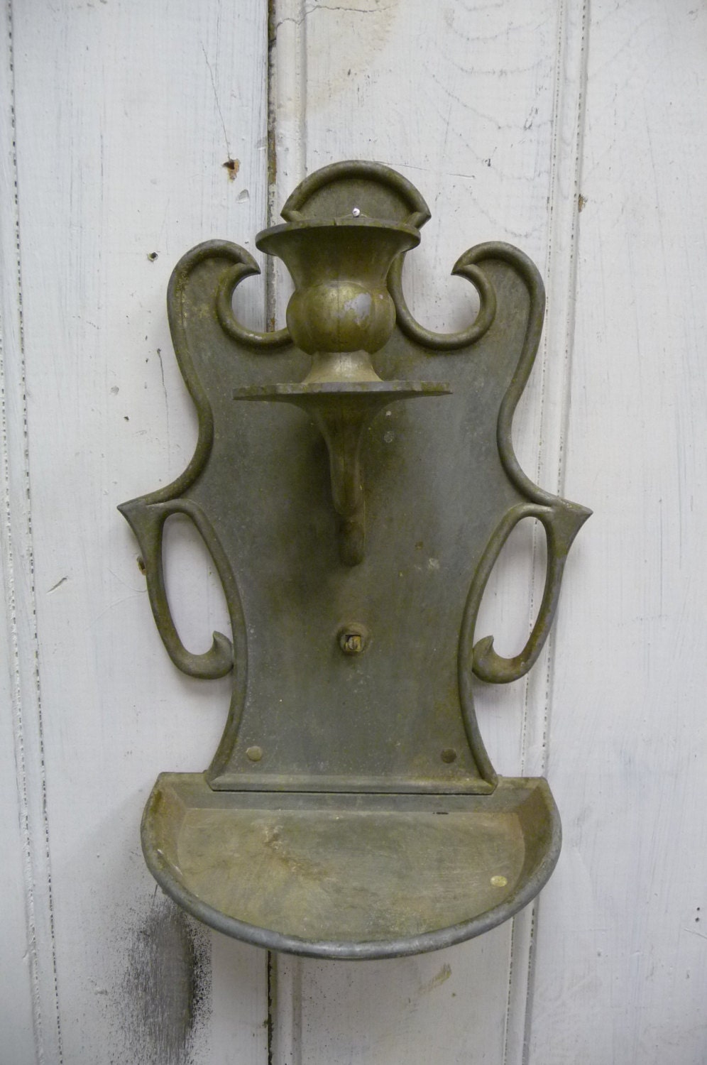 Antique pewter Candle sconce Table shrine Wall Candlestick holder