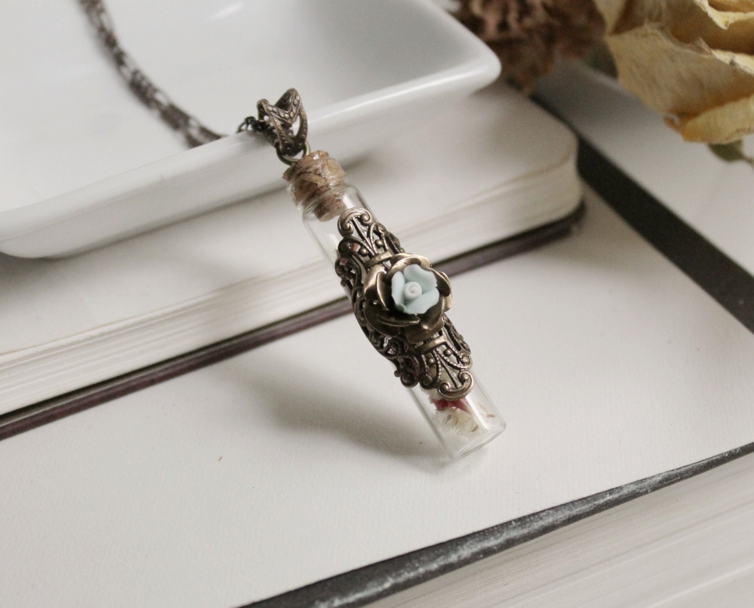 Madame Curio Aged Brass and Swarovski Necklace - Victorian - Steampunk - Shabby Chic - Nature - Love - Flowers - Summer - Wedding - Bridal
