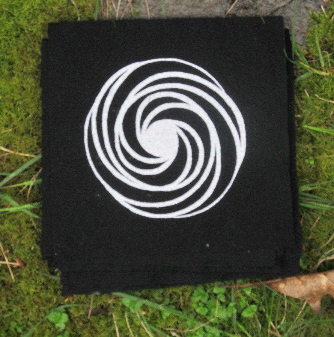 Patch - Spiral Geometric Patch - White on Black - Hackpen Hill 1999 crop circle, sacred geometry, punk patches, psychedelic magic