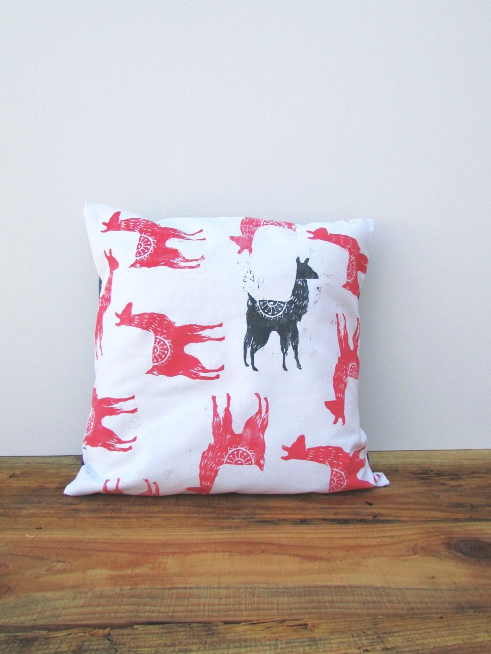 Llama Pillow Cover. 16x16 inches. Hand Woodblock Printed. Customizable Colors. Made to Order.
