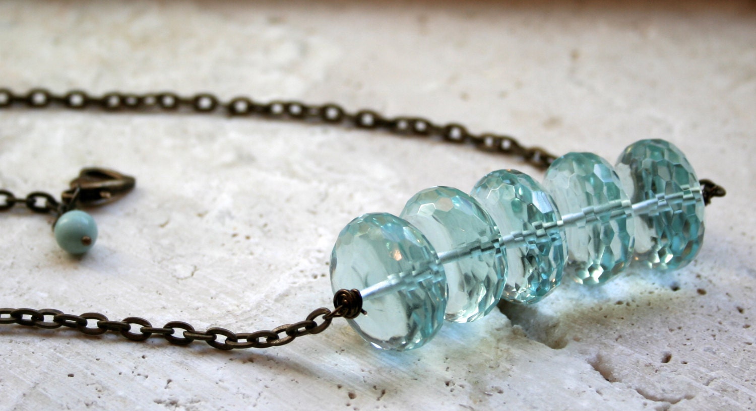 Romantic Elegant Necklace / Earthy Rustic Necklace / Woodland Necklace / Aqua Blue Quartz Necklace / Chain Necklace / Brass Necklace