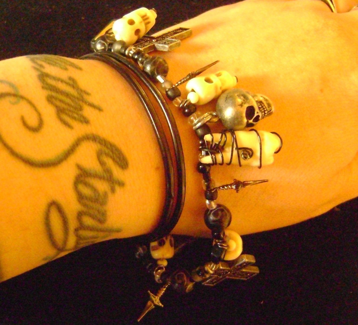 DAY oF THe DEAD- dios de los muertos inspired charm bracelet with human tooth