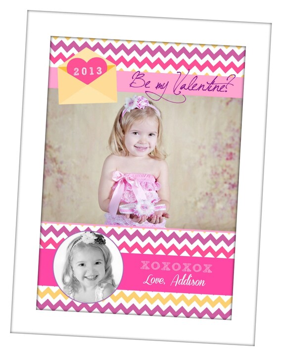 Chevron Valentine's Day Photo Card - Be My Valentine - Digital File Il_570xn