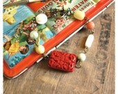 Colorful Beaded Bracelet, Red, Mint, Yellow, Coral, Whimsical Summer Jewelry, Eco Friendly Vintage Beads, Retro Fashion