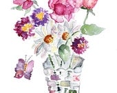 Colorful Watercolor Painting, Spring Decor, Watercolor Flowers Painting, bathroom wall art, art for girls room  - Potpourri in a Vase