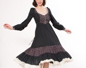 1970s Gunne Sax Dress - 70s Bohemian Dress - Navy Blue Calico