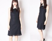 Mod 60s Black and White Peterpan Collar Audrey Hepburn Flowy Vintage Shift Dress / Mod Black and White / Jackie O / 2265