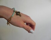 bangle bracelet, adjustable elephant charm bracelet, Ganesha charm bracelet, Hindu charm bracelet, modern mint  rubber charm bracelet