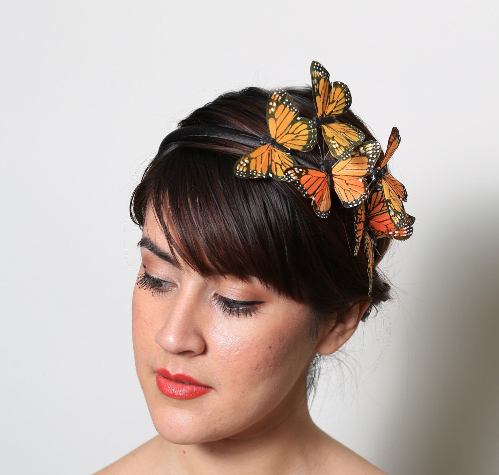 Orange Monarch Butterfly Headband - fall, bright, woodland, fairy tale