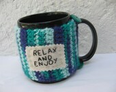 Coffee Cup or Mug COZY  - Green and purple cozy -Relax and Enjoy-