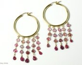 Pink Tourmaline & Sapphire Gold Hoop 14ktgf Earrings AC0681