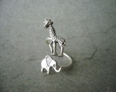 silver elephant giraffe ring wrap style