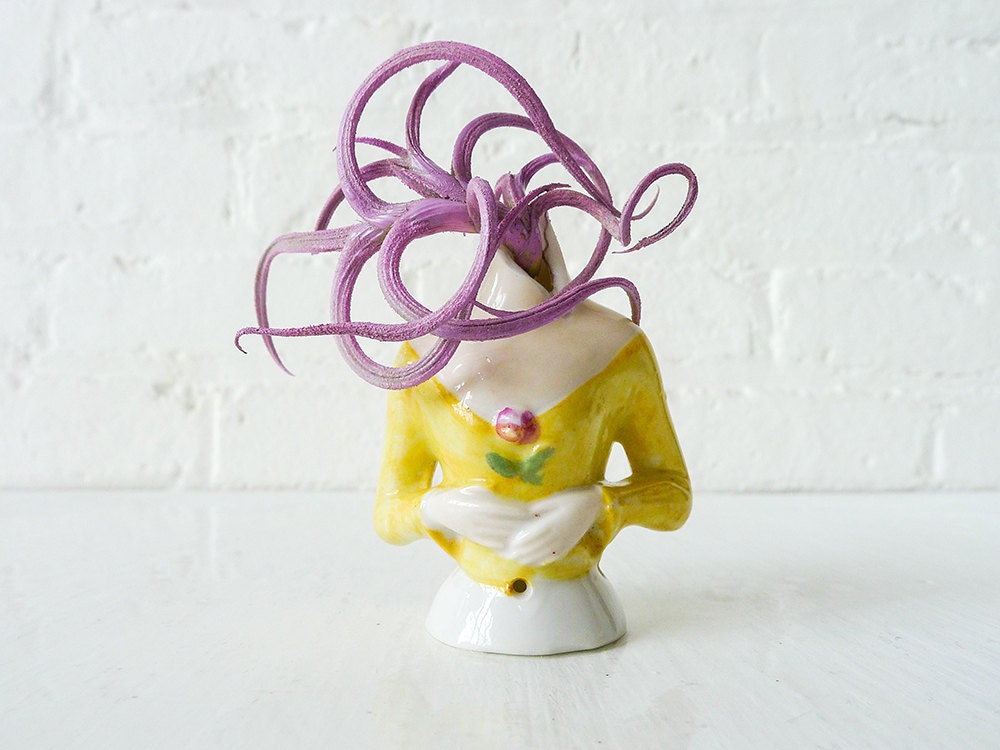 Vintage Spring Mother Nature - Antique German Porcelain Doll Air Plant Planter - The Colors that Creep in Your Garden Collection