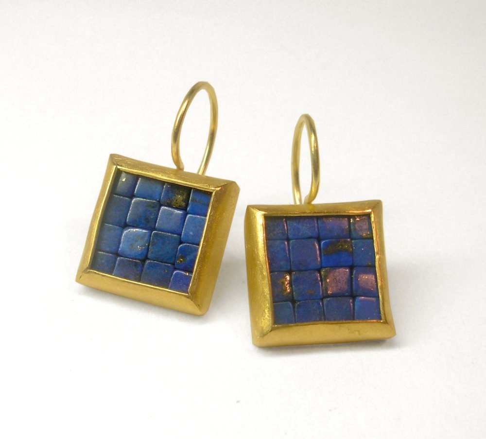 Mosaic Earrings - Gold & Lapis Lazuli