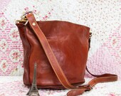 Sophie, French Vintage, Dark Tan Leather Texier Satchel, Messenger Crossbody Handbag from Paris