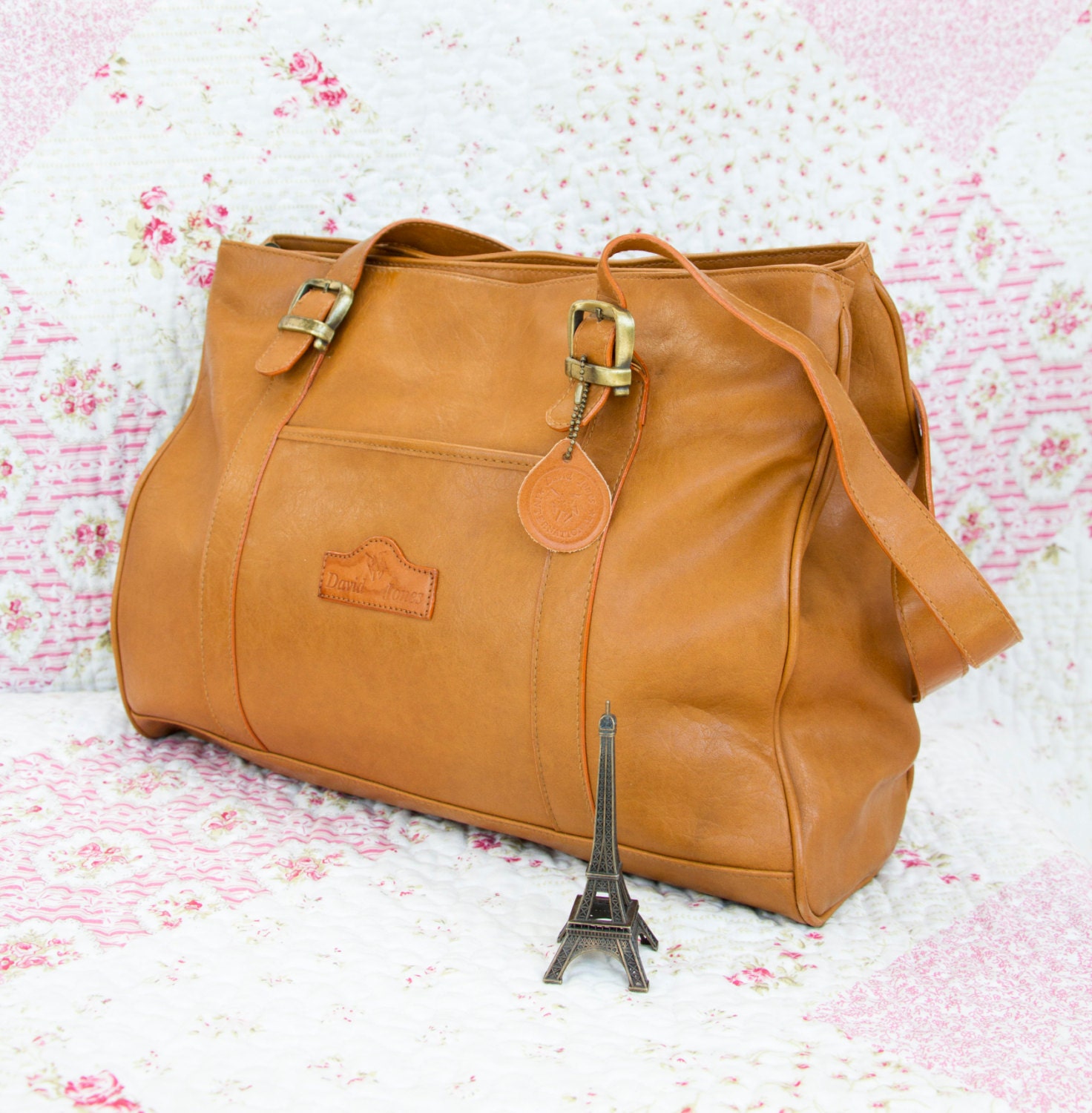 Davida, French Vintage, David Jones Tan Leather Tote, Workbag, Handbag from Paris