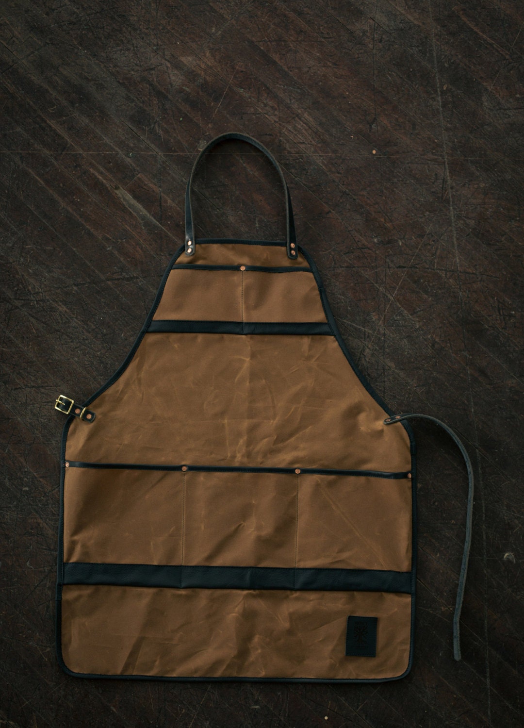 Waxed Canvas and Leather Apron- Brown/Black