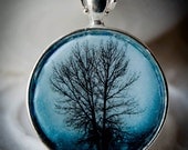 Cool Turqoise Tree In Winter Blizzard Necklace, Photograph Jewelry, Polymer Clay, Turquoise Color Beads, Mothers Day Gift