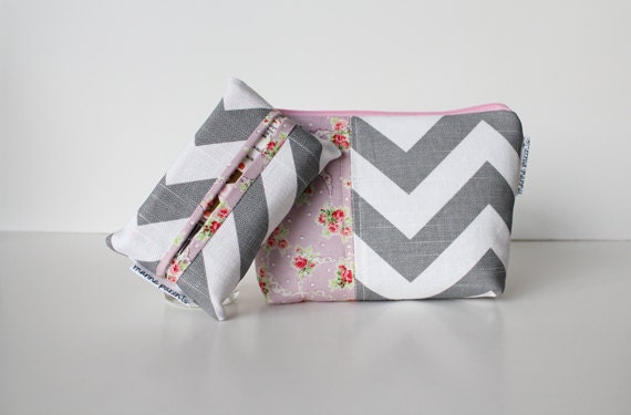 forget me not pouch / emergency bridesmaid survival kit -- colorblock chevron
