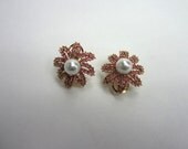 Vintage Pink Floral Earrings Pearl Flower Clip on's
