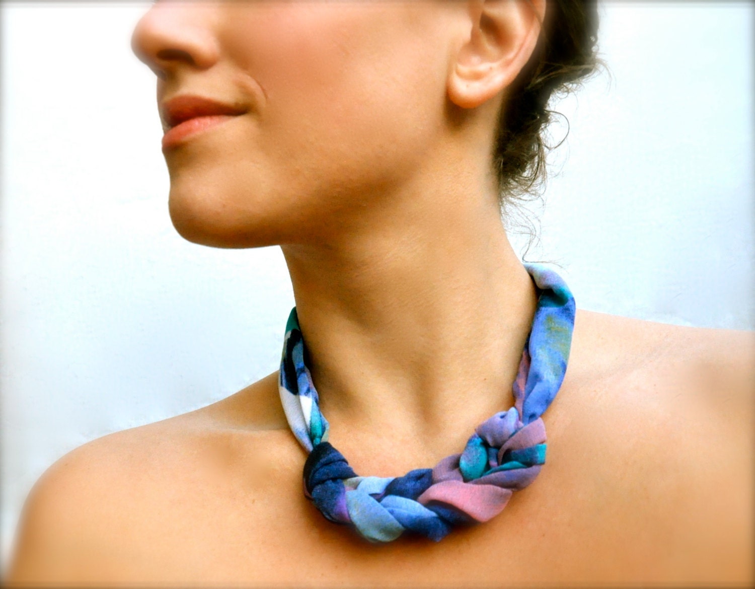 Orchid Swirl Statement Necklace - Fabric Scarf Necklace