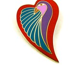 Vintage Laurel Burch Pin Brooch Dove Heart Enamel & Gold Plate 1987 - Free USA Shipping