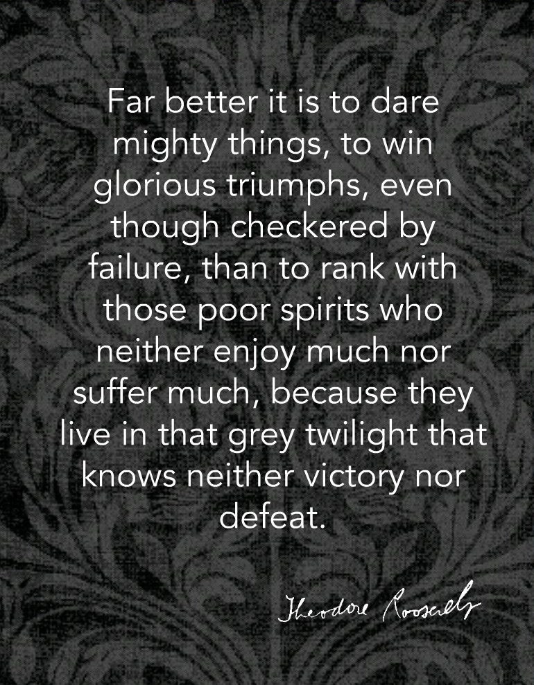 Dare Mighty Things Theodore Roosevelt Word Art Print -  16x20 Gallery Mount Canvas - Victory nor Defeat Famous Quote