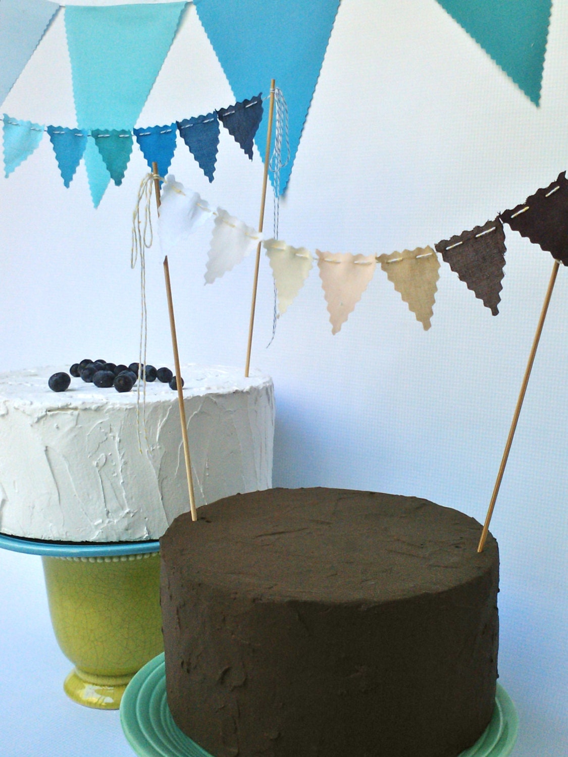 Ombre Cake Buntings -Pink, Blue, Red, Brown, Green Fabric cake toppers for birthdays, wedding or party