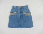 Vintage Denim Skirt, Mini Skirt, Size XXS-XS, 80's, 90's, Hipster, Tumblr, Ultra High Waist