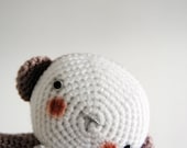 Amigurumi Big Lilac Monkey with white and silver pompoms, handmade & ready to ship