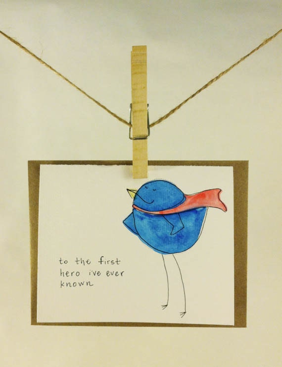 Handmade Happy Father's Day Superhero Birdie Card - To Dad, From Daughter or Son