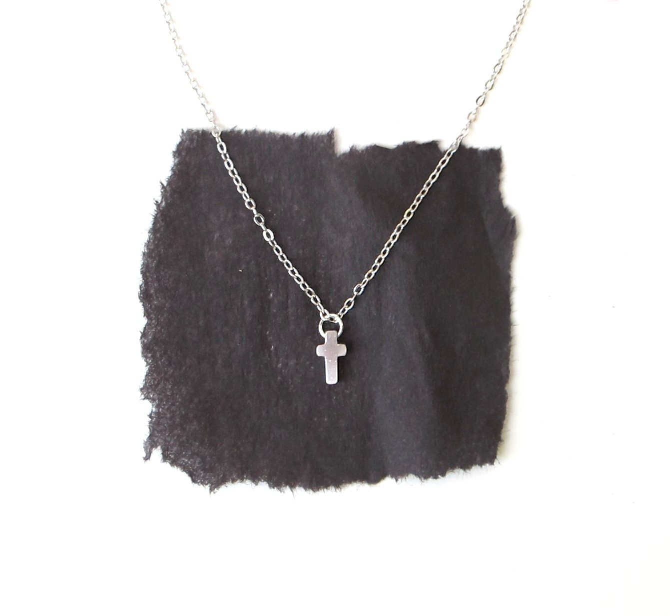 Tiny Silver Cross Necklace Minimalist Modern Pendant