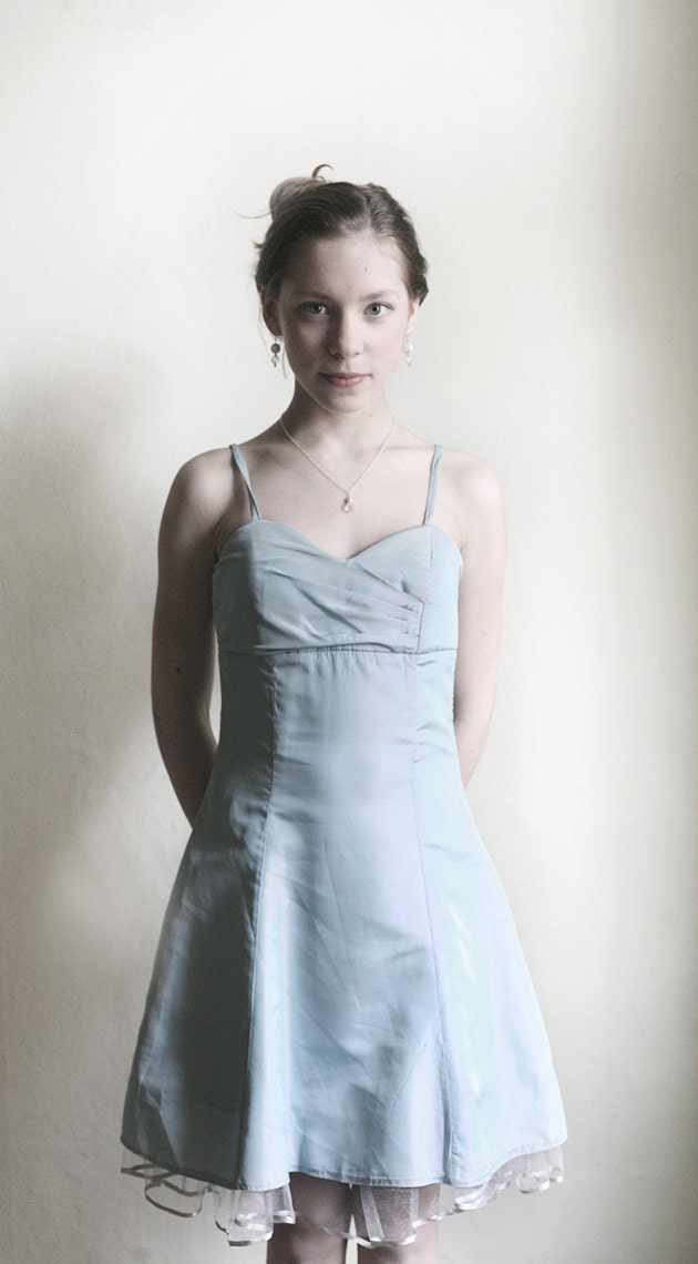 Sky Blue Pink taffeta Prom or Cokctail Dress with straps size S - XS
