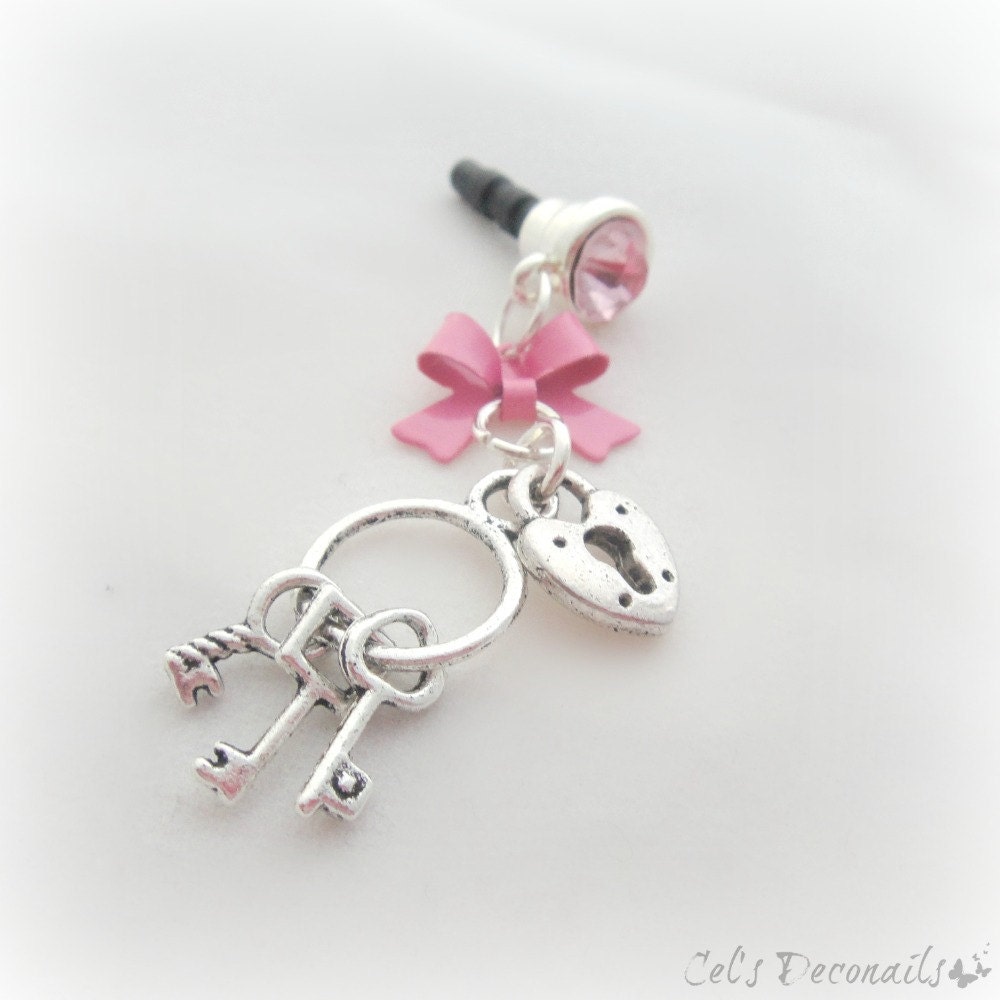 Key to your heart iPhone dust plug charm, smartphone earphone jack charm, phone charm