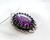 Bad romance black glitter pendant, gothic necklace