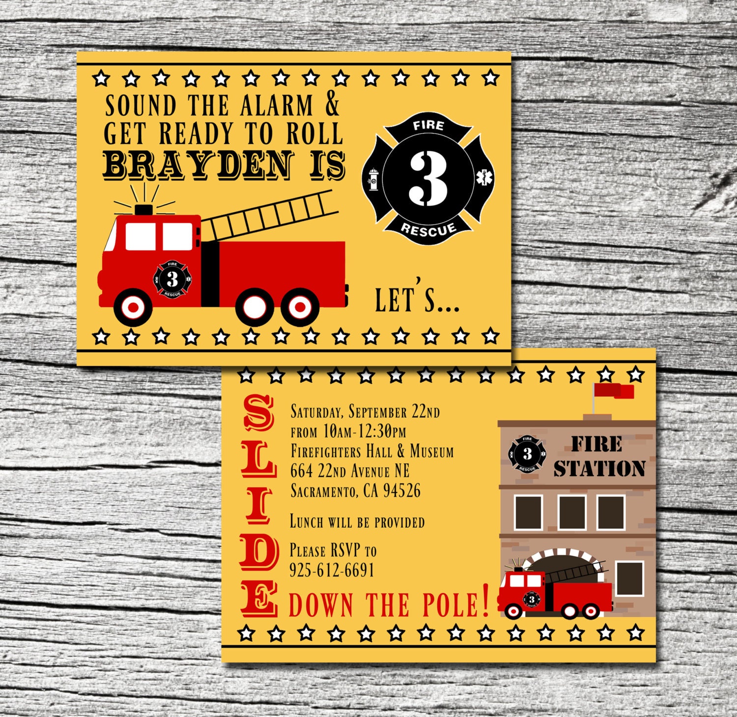 Firetruck Birthday Invitations with envelopes