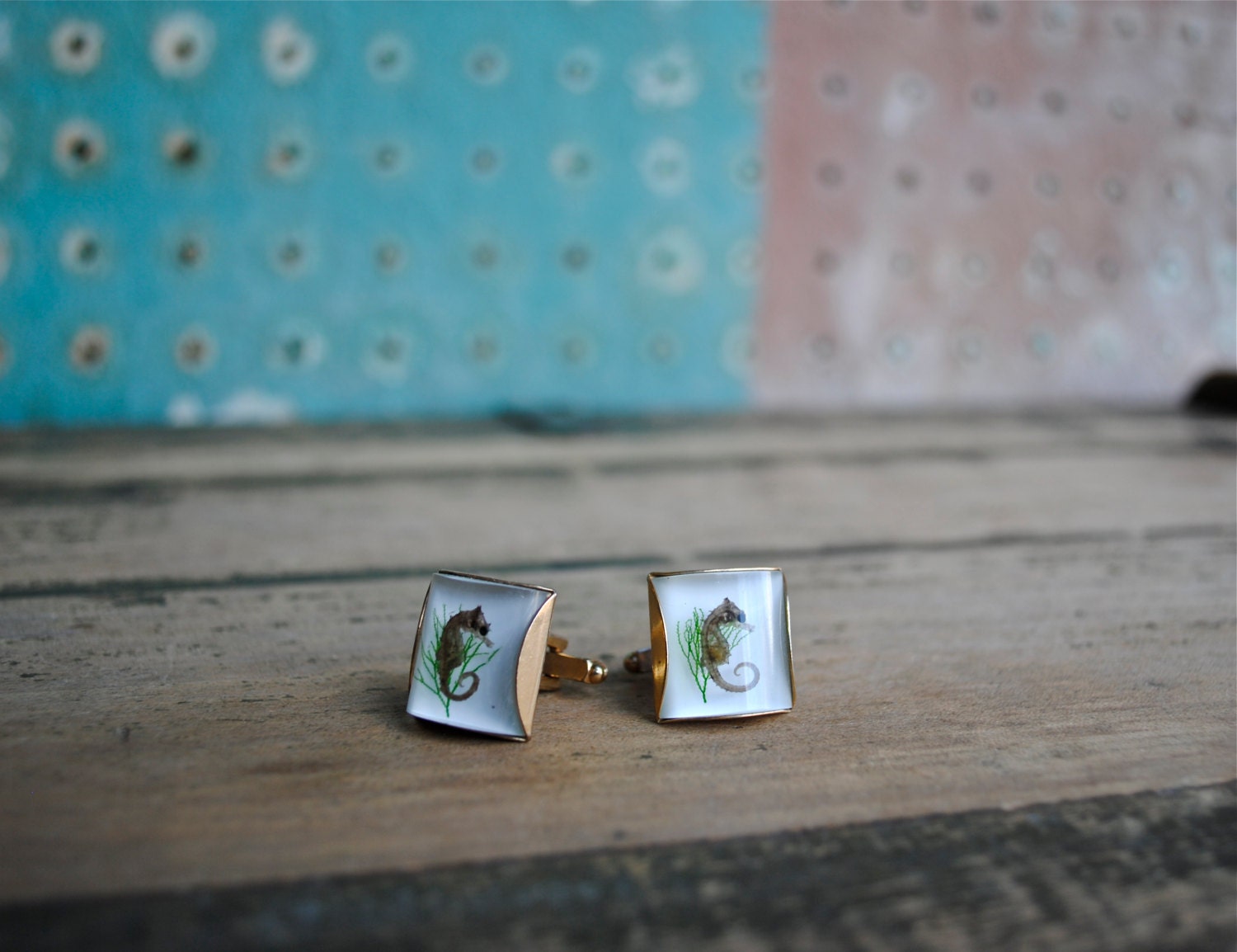 Vintage Floating Lucite Real Seahorse Cufflinks