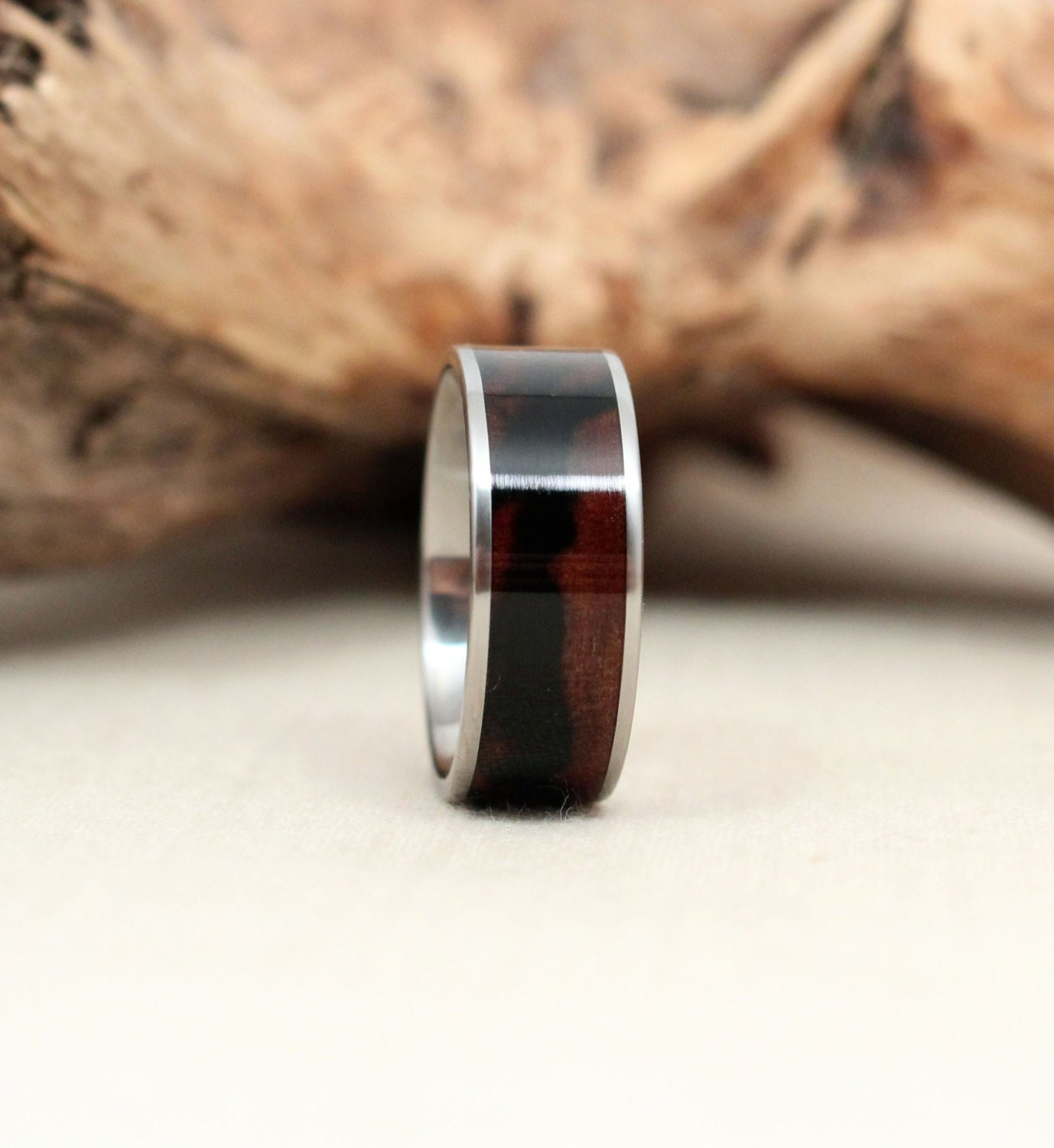 Size 11 - SECOND  Macassar Ebony and Titanium Ring Wood Ring