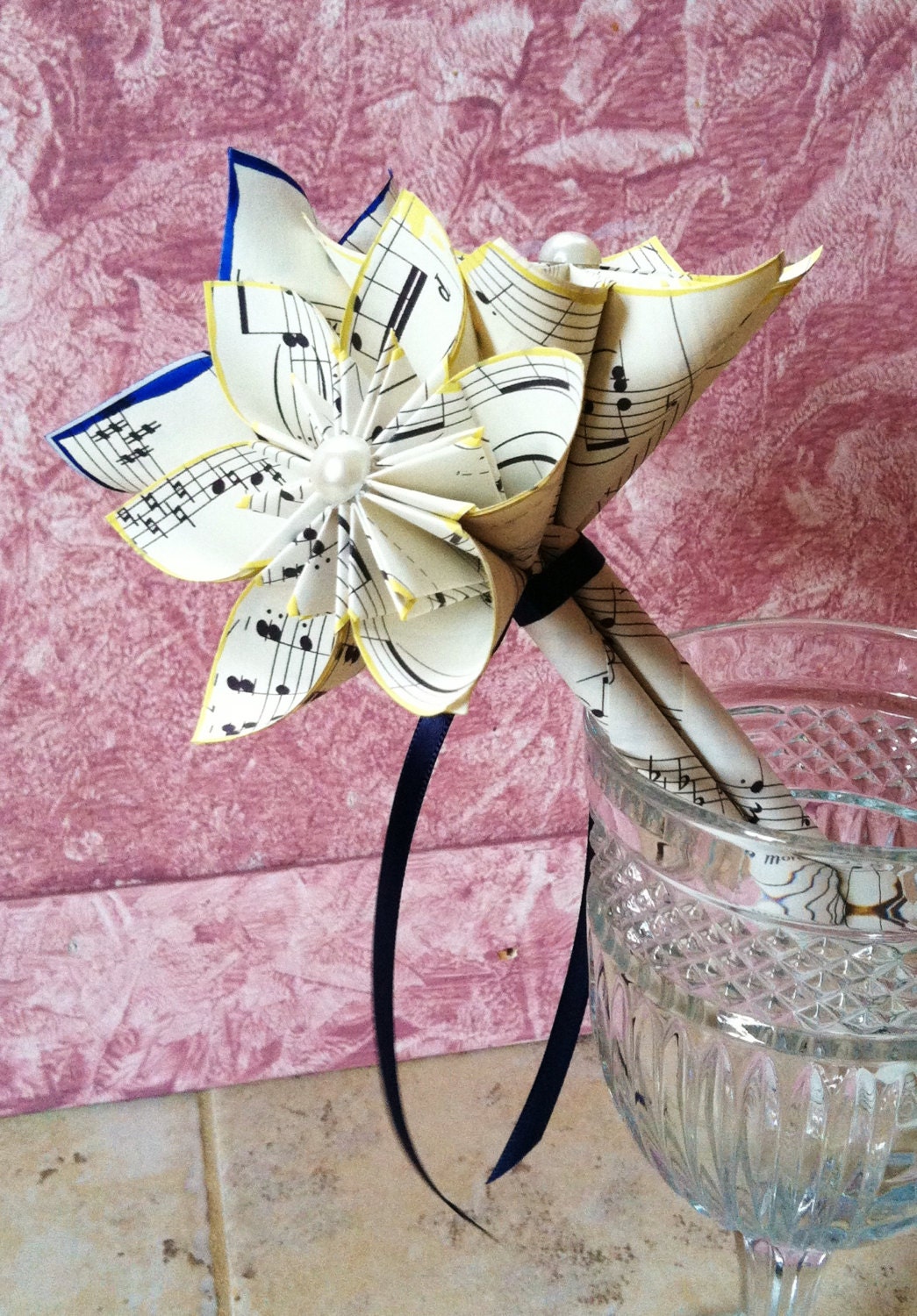 Paper Flower Toss Bouquet- 3 flowers, petit, flower girl, wedding, centerpiece, budget, origami, gifts for her, first anniversary