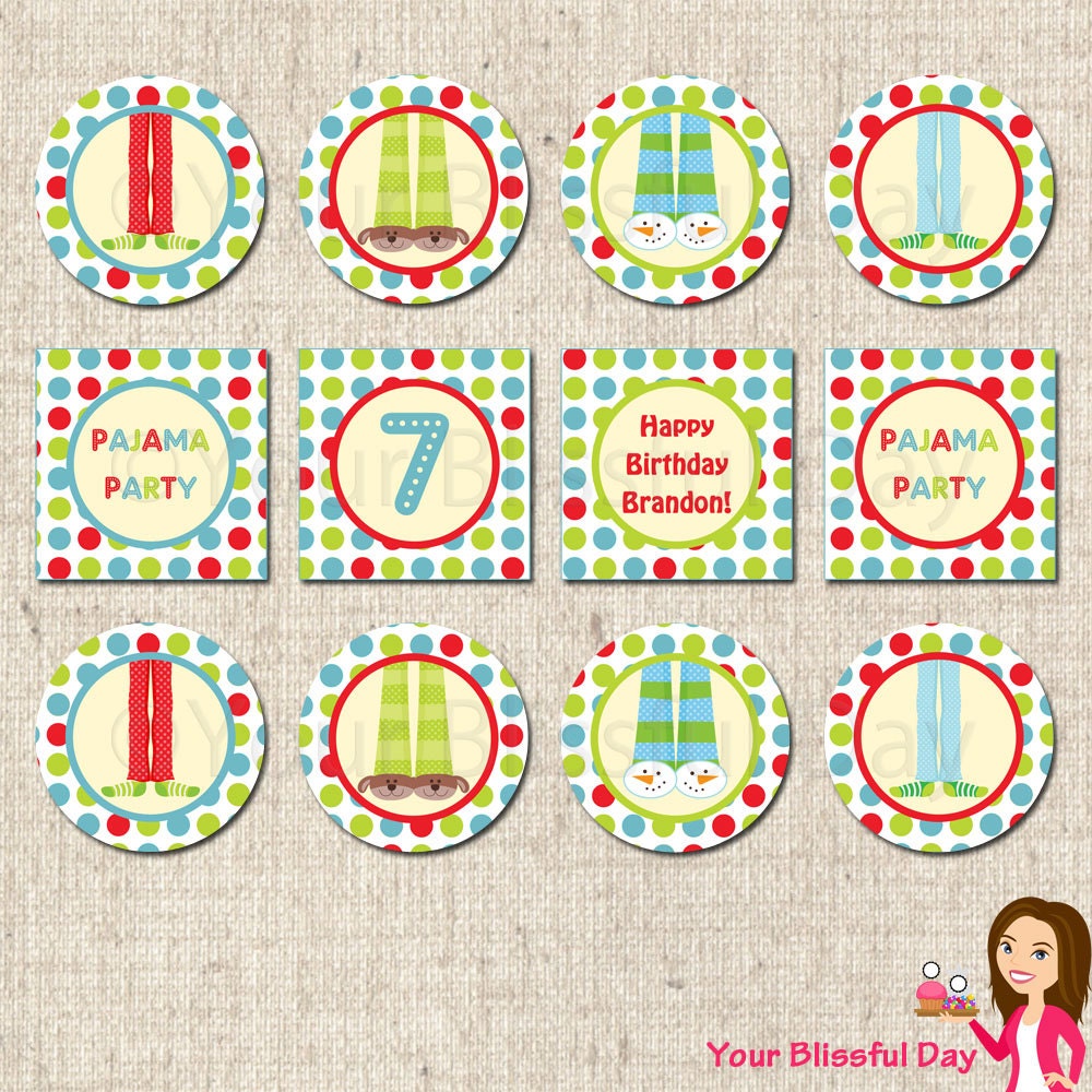 PRINTABLE Boy Pajama Party Circles (Personalized) Il_570xn